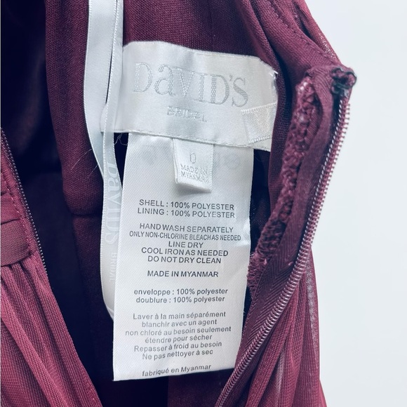 Davids Bridal Dress Size 0 Women’s Bridesmaid with Crisscross Back Burbundy - Picture 3 of 7